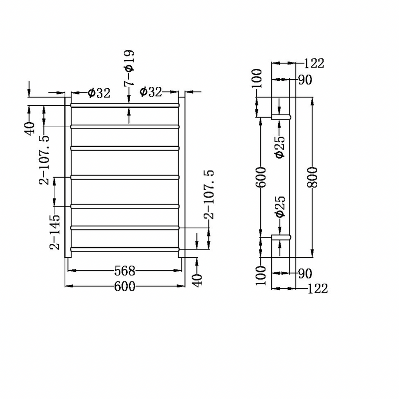 Nero Heated Towel Ladder 600 x 800mm - Graphite / NR190002HGR