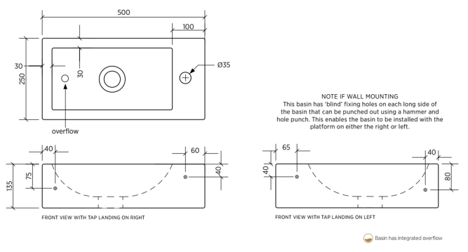 Seima Kyra 500 Above Counter or Wall Mounted Basin