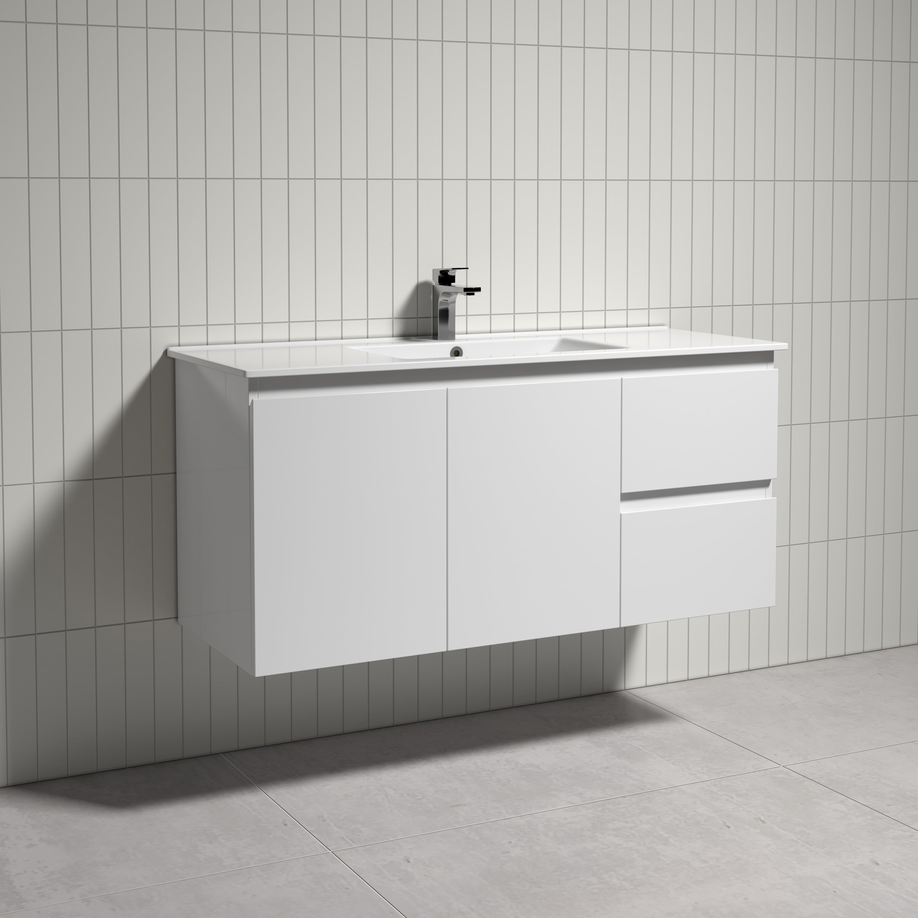 THEBE 1200mm Wall Hung Vanity with Slim Ceramic Top, White