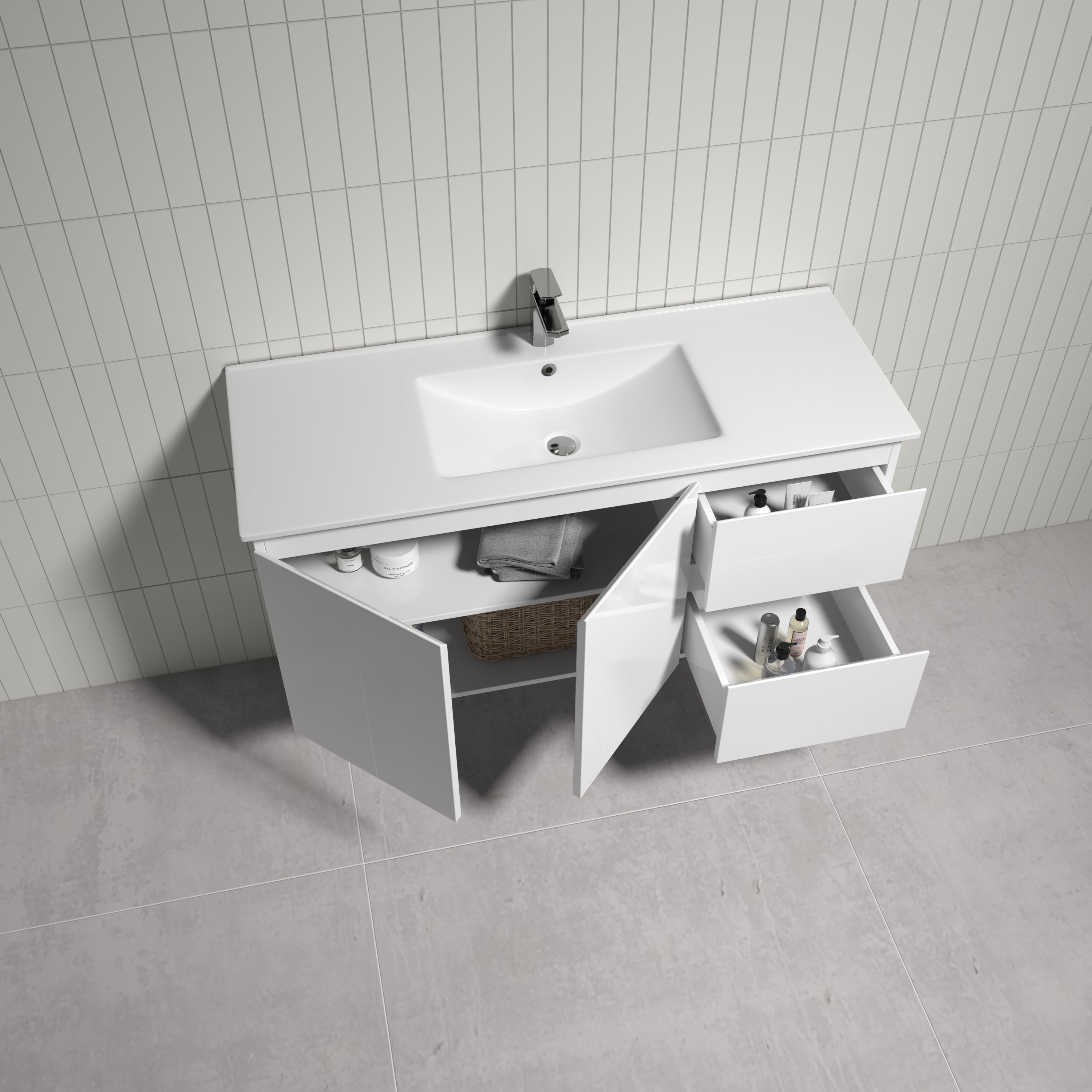 THEBE 1200mm Wall Hung Vanity with Slim Ceramic Top, White