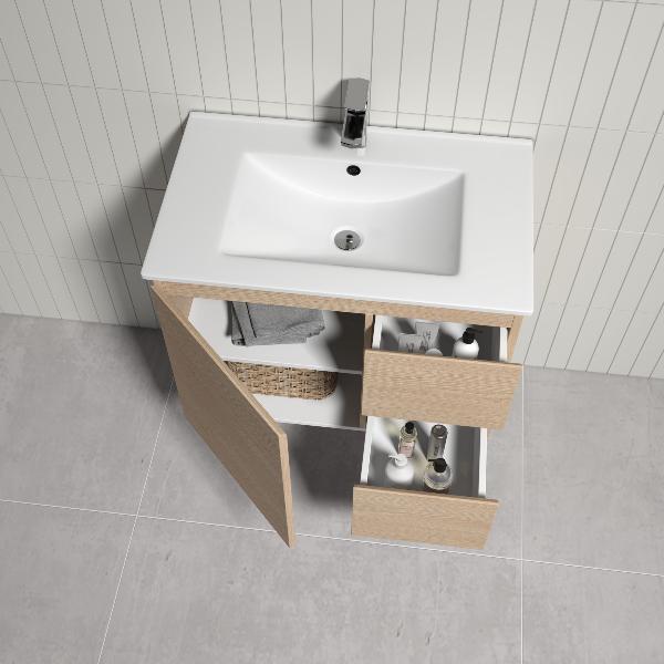 THEBE 750mm Wall Hung Vanity with Slim Ceramic Top, Soft Oak