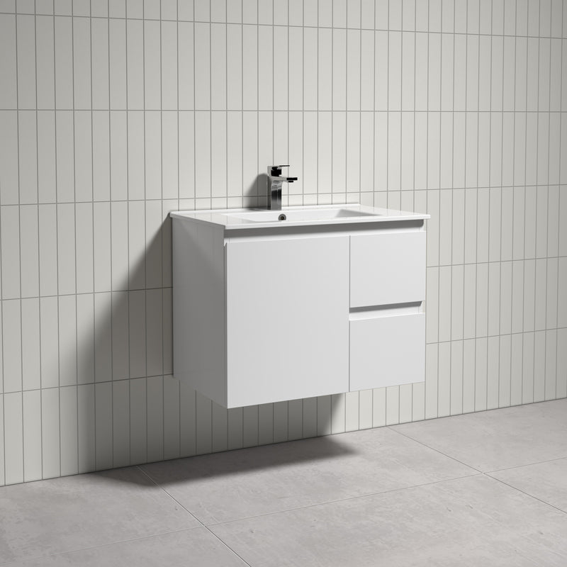 THEBE 750mm Wall Hung Vanity with Slim Ceramic Top, White