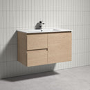 THEBE 900mm Wall Hung Vanity with Slim Ceramic Top, Soft Oak