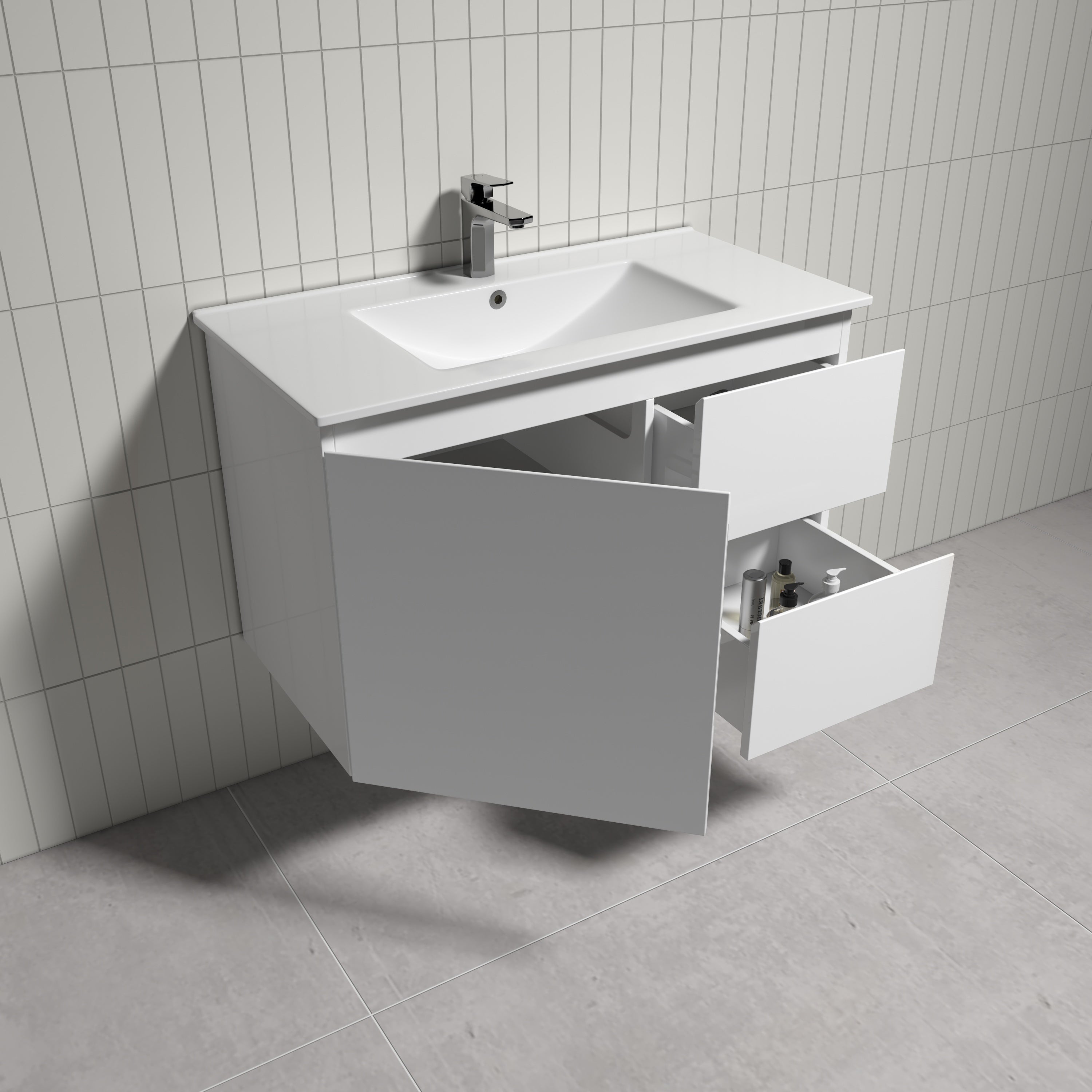 THEBE 900mm Wall Hung Vanity with Slim Ceramic Top, White