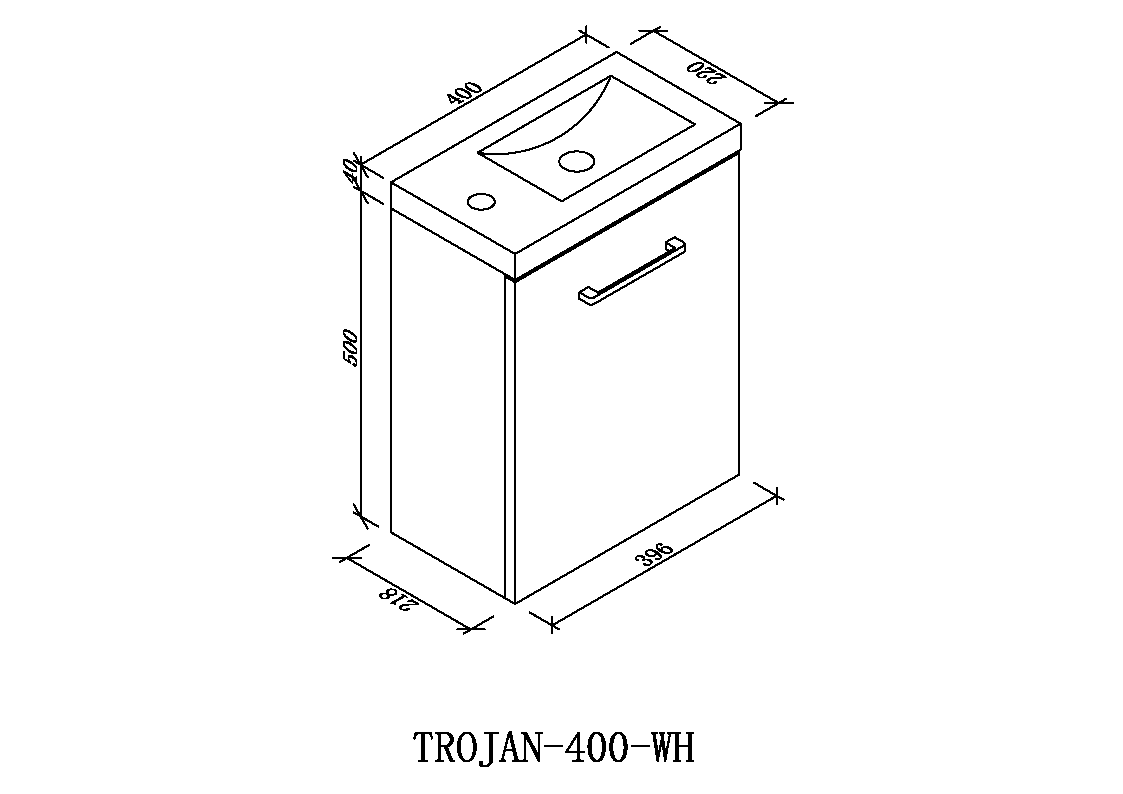 Trojan Compact Wall Hung Vanity, Soft Oak