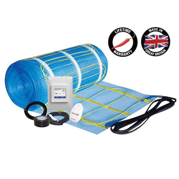 Thermonet 200W/m² Underfloor Heating - 200W Heating Mat & White Wi-Fi Controller Kit