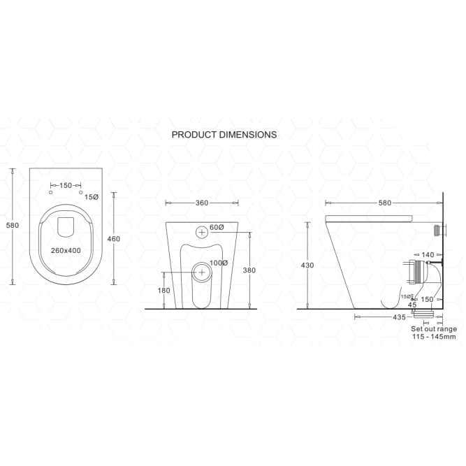 Johnson Suisse Venezia Raised Height, Rimless Wall Faced Pan & Seat