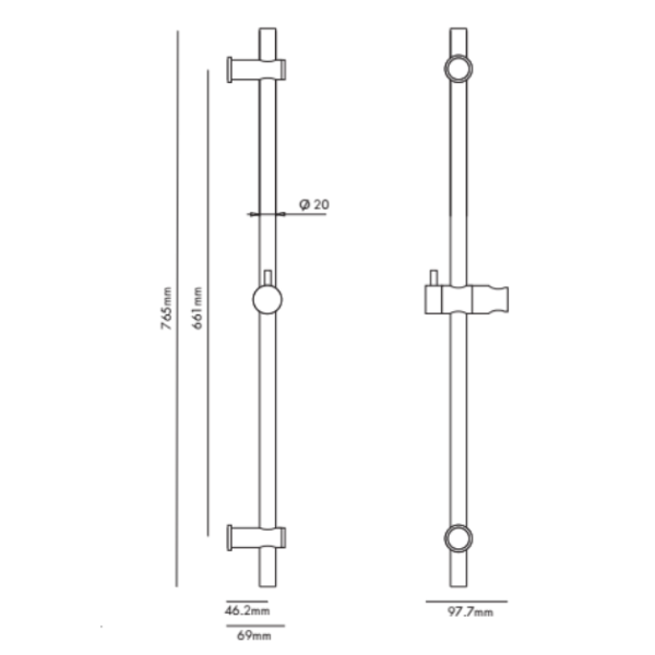 Alice Shower on Brass Retro Rail, Chrome