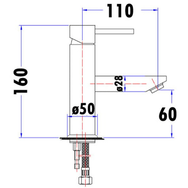 Huss basin mixer line drawing