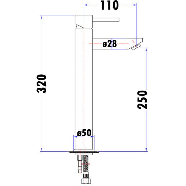 Huss Hi Rise Basin Mixer Line Drawing 