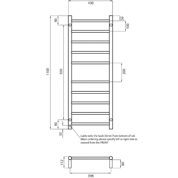 Radiant GMG-RTR430 Heated Ladder 430x1100, Gunmetal Grey